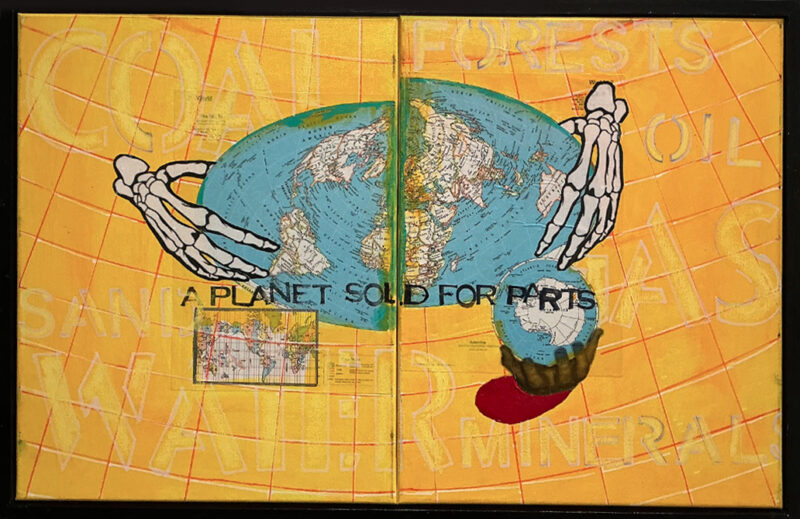 A PLANET SOLD FOR PARTS, 20”x 32”, mixed media on canvas, 2025